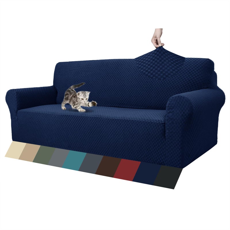 ZNSAYOTX 1 Piece Jacquard Couch Covers for 3 Cushion Couch Living Room High Stretch Sofa Cover Pets Dogs Friendly Anti Slip Thickened Slipcovers Furniture Protector (Sofa, Navy Blue) - Image 1